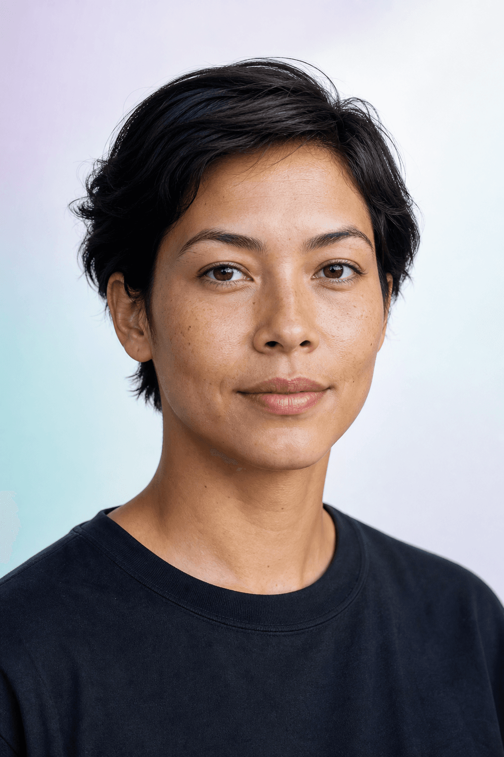 A neutral portrait framed as a measurement specimen