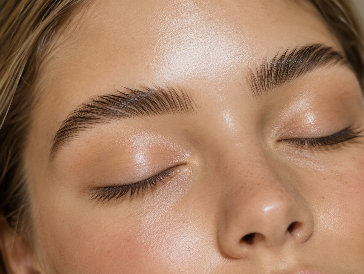 Close-up of full, natural eyebrows, the Brows area of a MaxxLook analysis (AI-generated image)