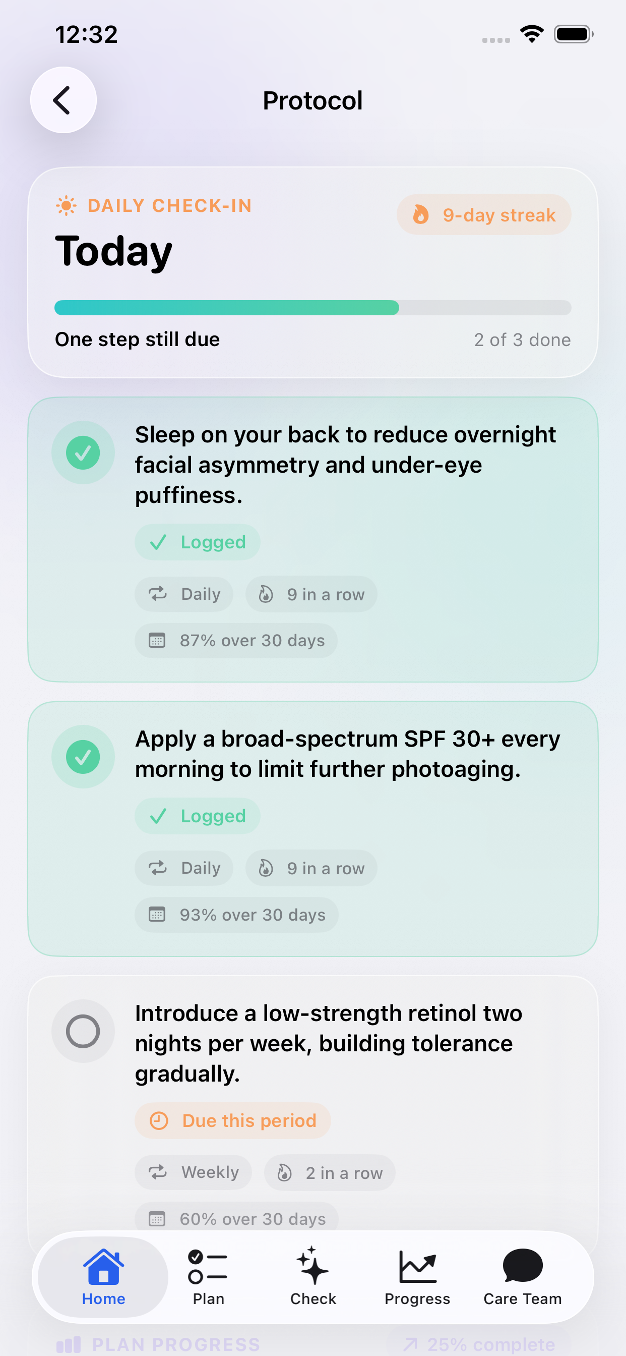 maxxlook protocol screen with daily actions